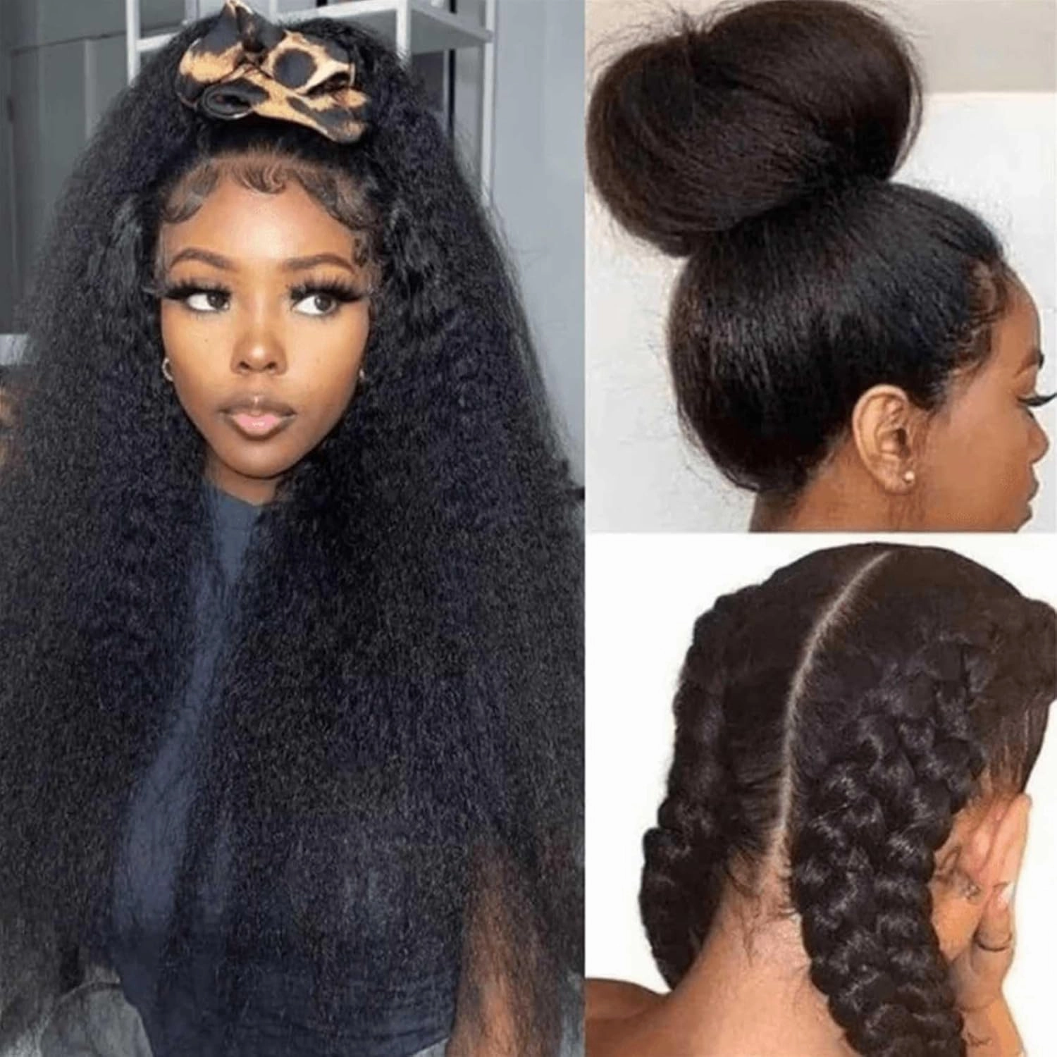 Wear & Go Glueless Wigs Human Hair Pre Plucked Pre Cut 6x4 Lace Closure Wigs 180% Density Kinky Straight Glueless Wigs Human Hair for Women Natural Black 22Inch