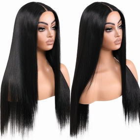 Wear and Go Glueless Black Wig Pre Plucked Synthetic Lace Front 1b Jet Black Wigs for Women Long Straight 13X5X1 HD Lace Middle Part 26 Inch