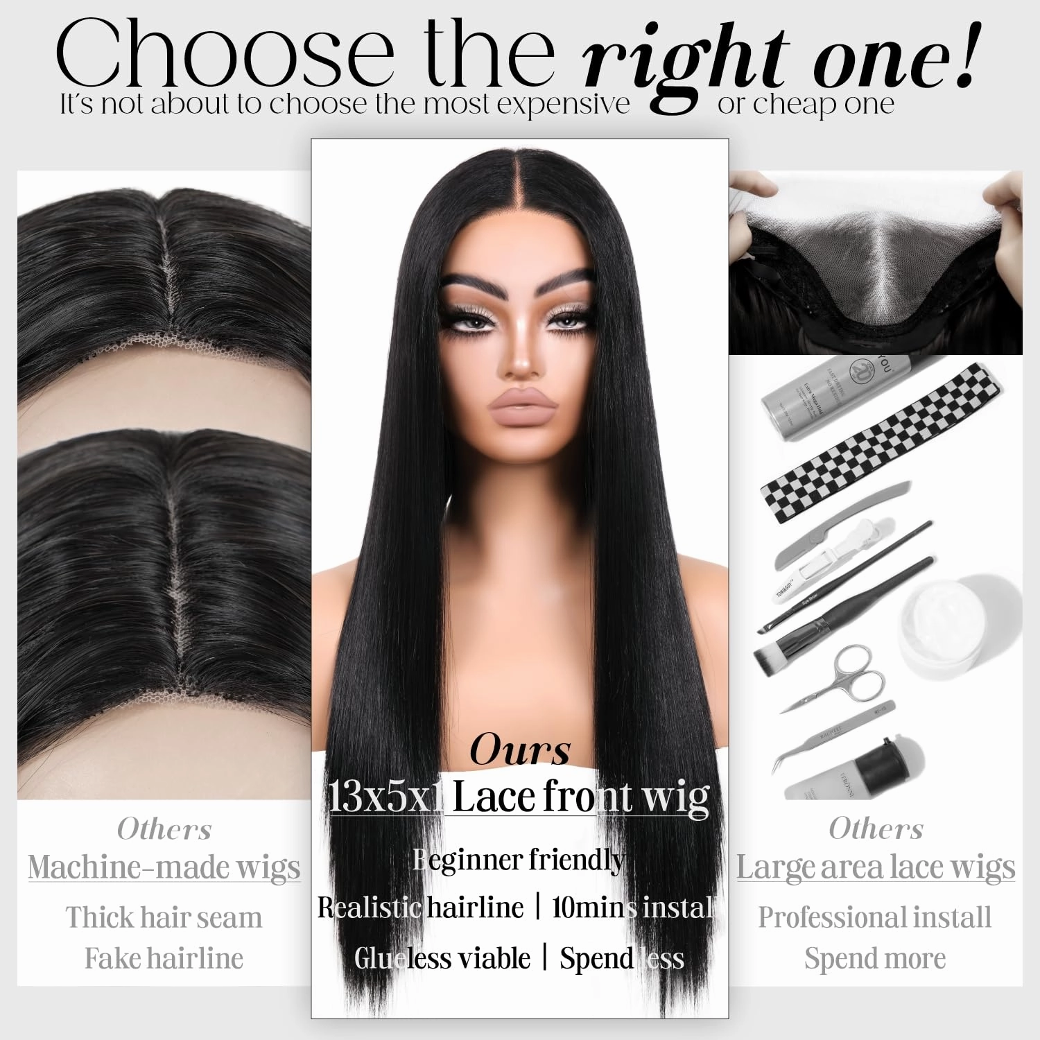 Wear and Go Glueless Black Wig Pre Plucked Synthetic Lace Front 1b Jet Black Wigs for Women Long Straight 13X5X1 HD Lace Middle Part 26 Inch