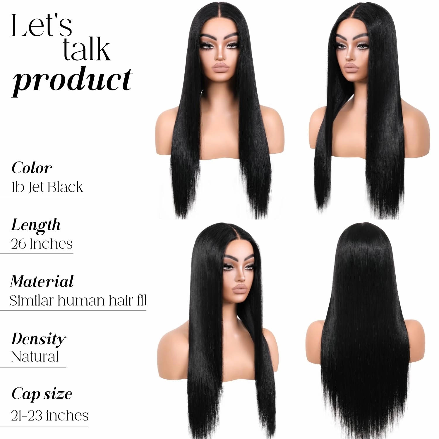 Wear and Go Glueless Black Wig Pre Plucked Synthetic Lace Front 1b Jet Black Wigs for Women Long Straight 13X5X1 HD Lace Middle Part 26 Inch