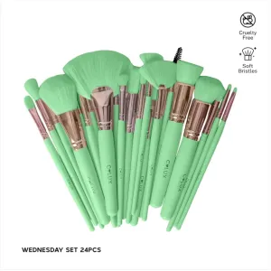 Wednesday 24pcs Makeup Brush Set – Soft Synthetic Bristles, Cruelty-Free, Full Face & Eye Brushes for Foundation, Blush, Contour & Blending – Elegant & Durable.