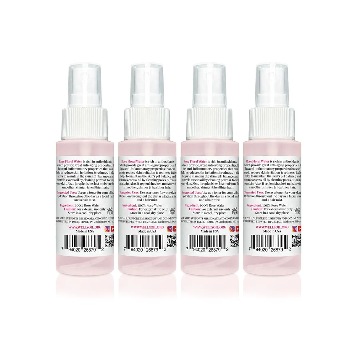 Well's Oil Rosewater Mist Spray (Pack of 4 * 2 Fl oz) – Hydrates, Soothes & Refreshes | 100% Natural | No Chemical | for All Skin and Hair Types