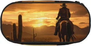West Desert Cactus with Cowboys Riding Horses2 Print Simple rectangle Pen bag Storage case for Office supplies,cosmetics,toiletries