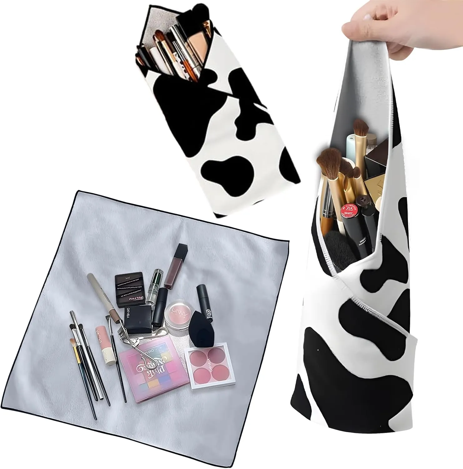 WGL&HJ 2 Pcs Magic Makeup Bag,Open Lay Flat Travel Portable Cosmetic Bag For Women,Self Adhesive Magic Makeup Wrap Cloth,Personalized Makeup Pouch（Little Bear Style）