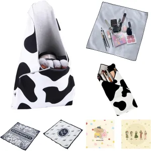 WGL&HJ 2 Pcs Magic Makeup Bag,Open Lay Flat Travel Portable Cosmetic Bag For Women,Self Adhesive Magic Makeup Wrap Cloth,Personalized Makeup Pouch（Little Bear Style）