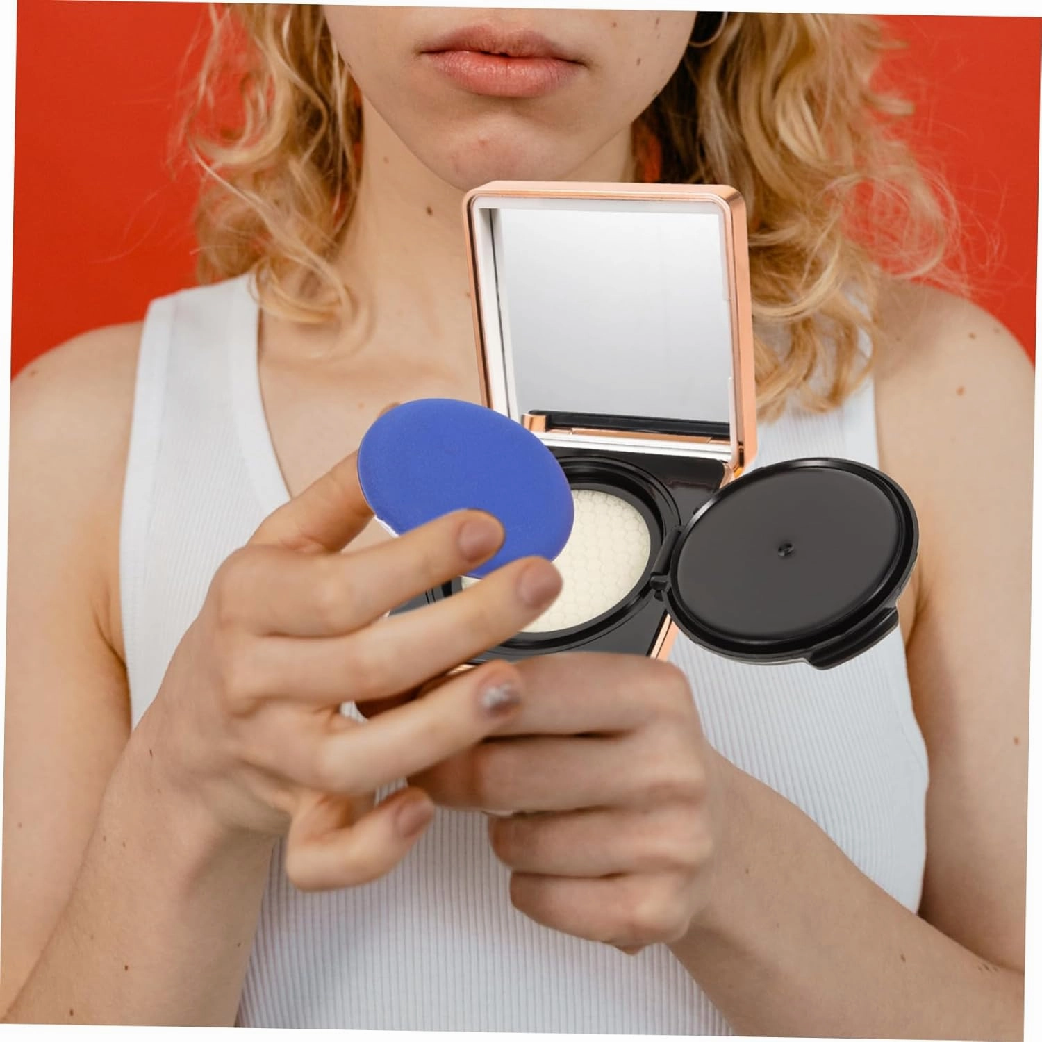 White Plastic Case, 1 Rectangular Empty Cushion Foundation Container with Puff and Mirror, Portable Makeup Travel Container for DIY BB Cream, Loose Powder, Cosmetic Cream