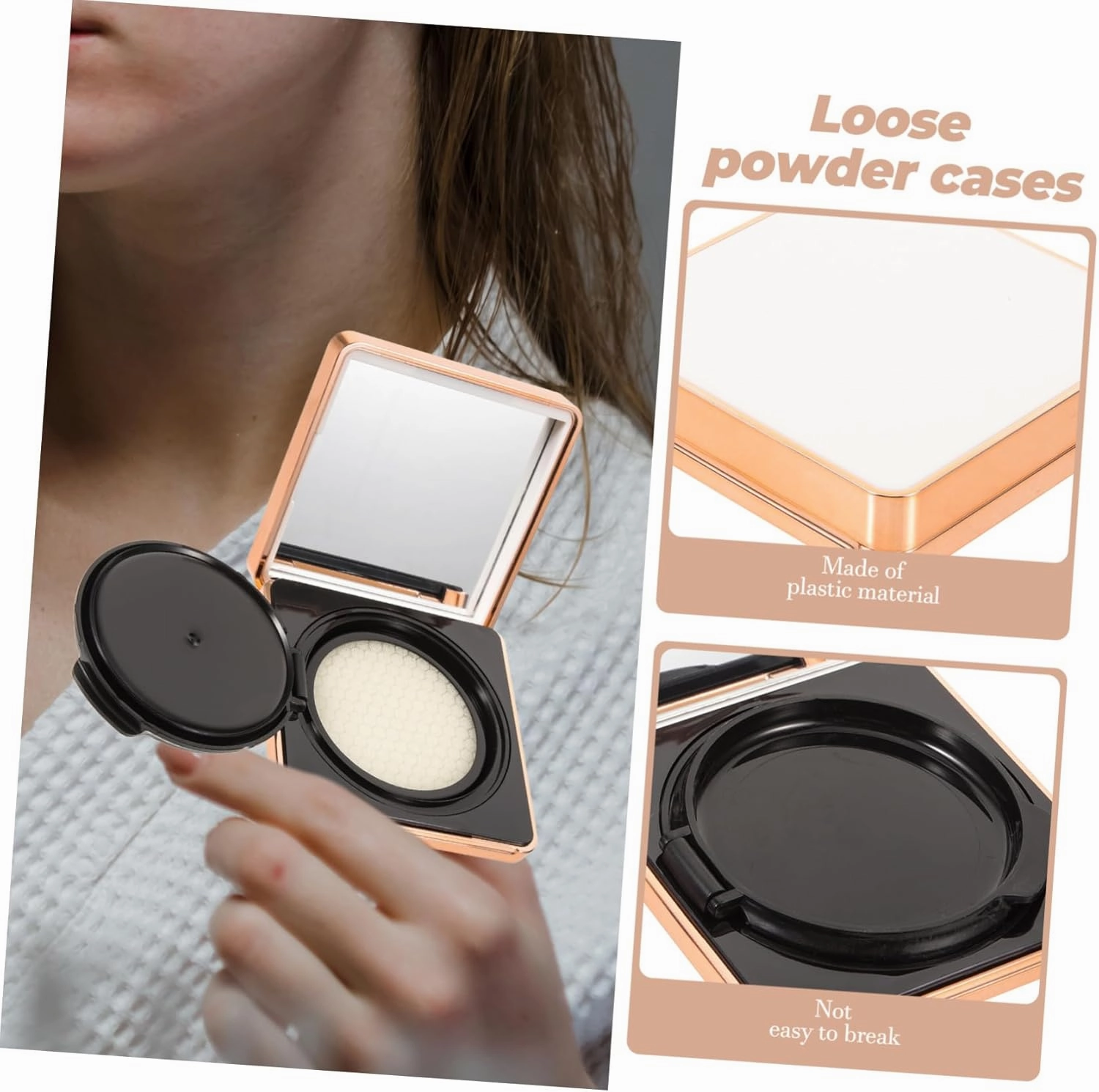 White Plastic Case, 1 Rectangular Empty Cushion Foundation Container with Puff and Mirror, Portable Makeup Travel Container for DIY BB Cream, Loose Powder, Cosmetic Cream