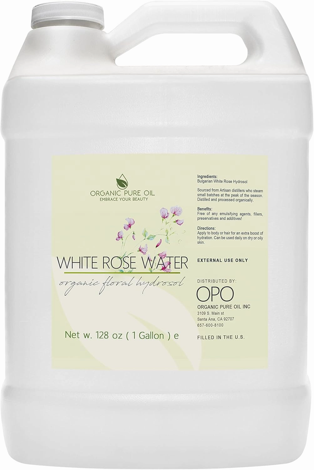 White Rose Water Hydrosol - Pure Natural Distilled Bulgarian Rosewater Vegan Bulk Hydrating Spray Mist Spritz Toner Face Hair Skin Pores Locs Dreads - Packaging May Vary (128 oz / 1 Gallon)