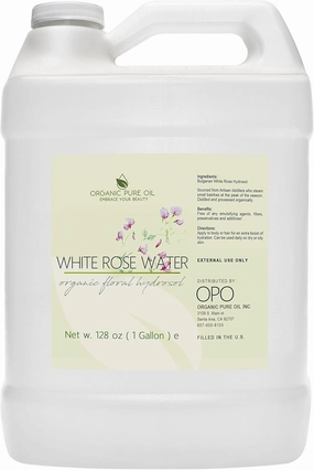 White Rose Water Hydrosol - Pure Natural Distilled Bulgarian Rosewater Vegan Bulk Hydrating Spray Mist Spritz Toner Face Hair Skin Pores Locs Dreads - Packaging May Vary (128 oz / 1 Gallon)