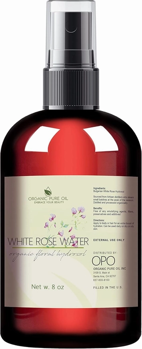 White Rose Water Hydrosol - Pure Natural Distilled Bulgarian Rosewater Vegan Bulk Hydrating Spray Mist Spritz Toner Face Hair Skin Pores Locs Dreads - Packaging May Vary (8 oz & Sprayer)