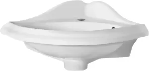 Whitehaus Isabella Collection Corner Wall Mount Sink, Oval Bowl, Backsplash, Decorative Trim, Overflow; 1 Hole Faucet Drilling; Color: White