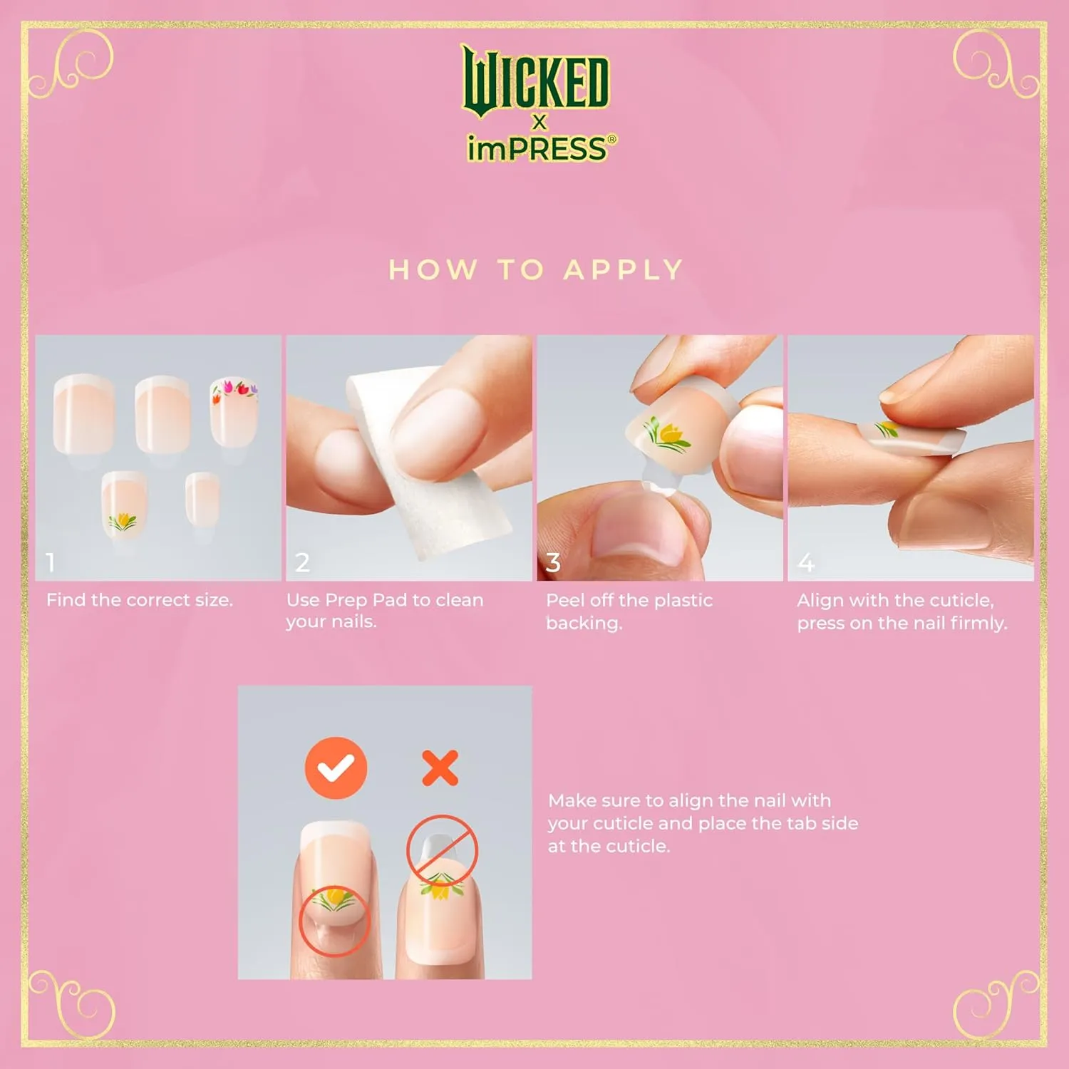WICKED X imPRESS Design Press On Nails, The EASIEST NO GLUE Mani, Super Hold Adhesive, ‘Land of OZ’, Green, Short Oval, Includes 30 Fake Nails, 1 Prep Pad, 1 Manicure Stick, 1 Mini File