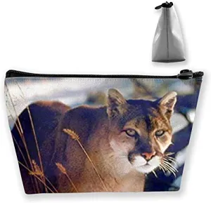 Wild Cougar in Snow Wildlife Mountain Makeup Bag for Purse Travel Makeup Pouch Mini Cosmetic Bag for Women Girls