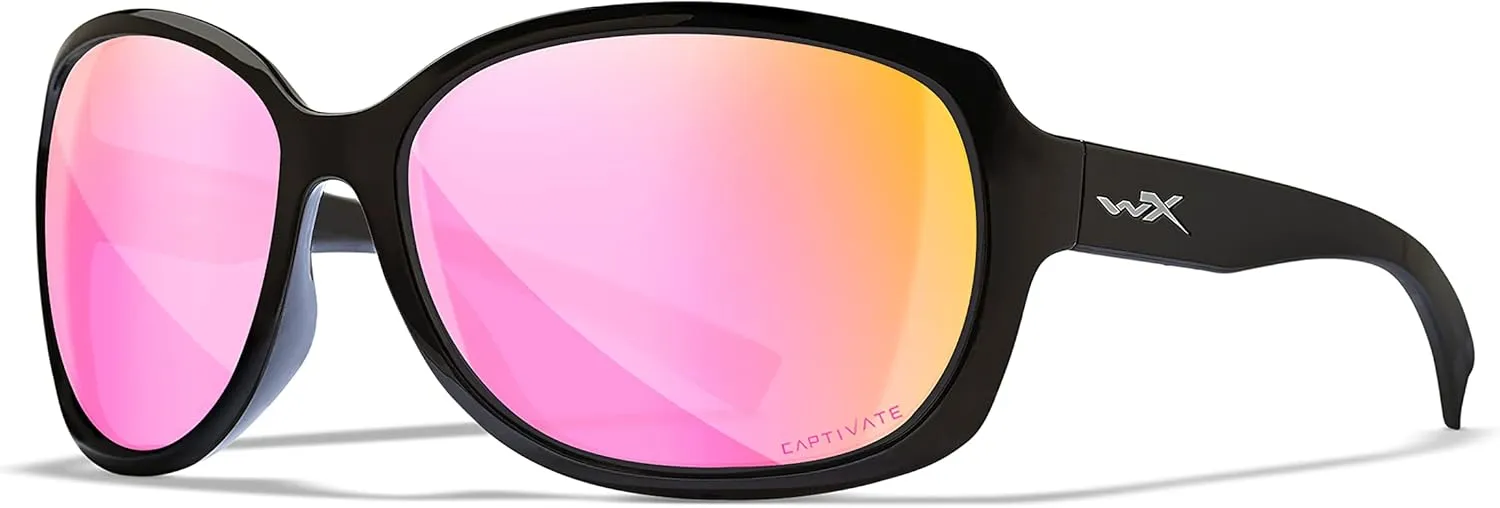 Wiley X WX Mystique Active Womens Captivate Polarized Lenses Rose Gold Mirror Gloss Black Sunglasses, UV Eye Protection and Safety For Outdoor Sports Prescription Ready