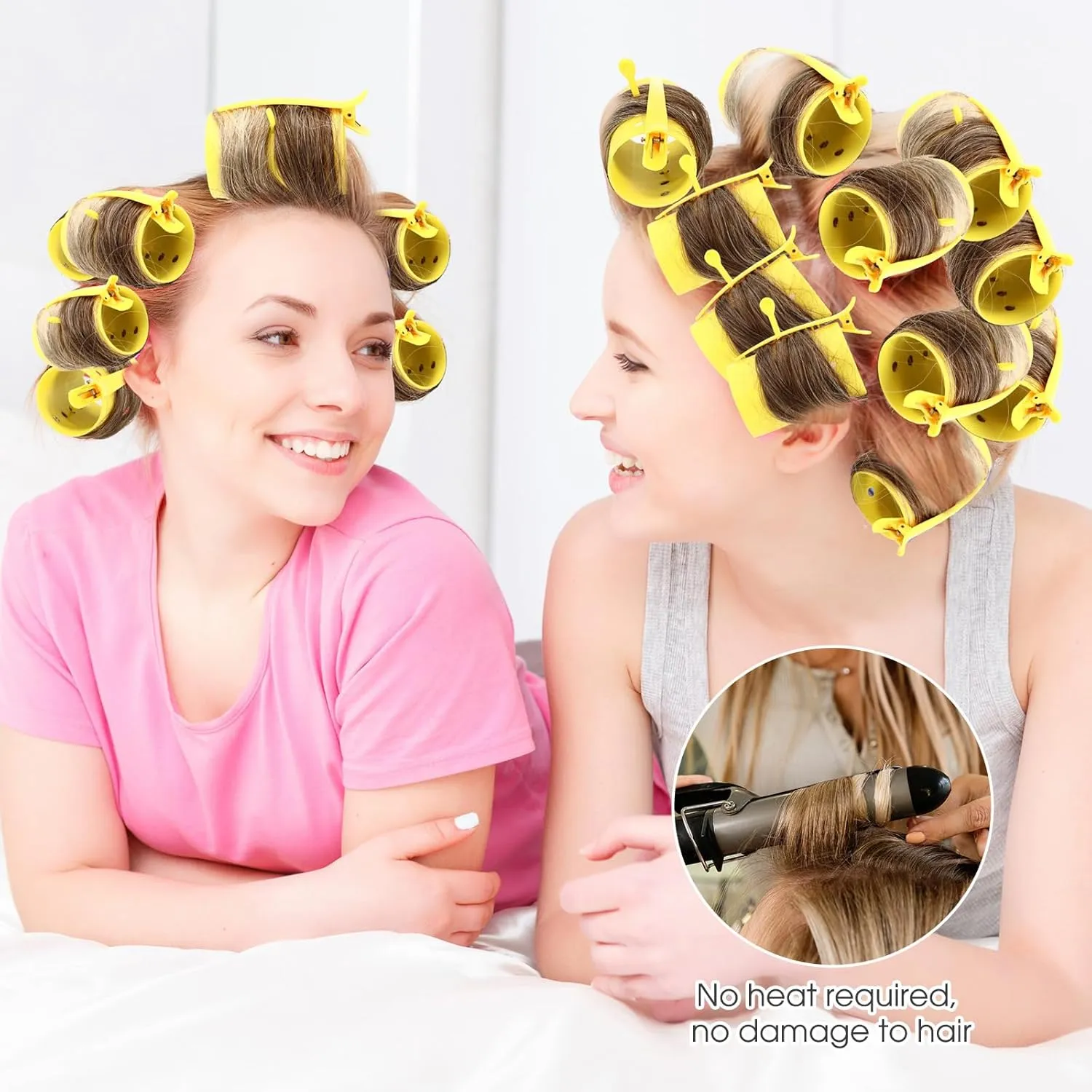 WILLBOND 141 Pieces Hair Rollers Set Include 60 Plastic Hair Rollers(Yellow,6 Sizes)