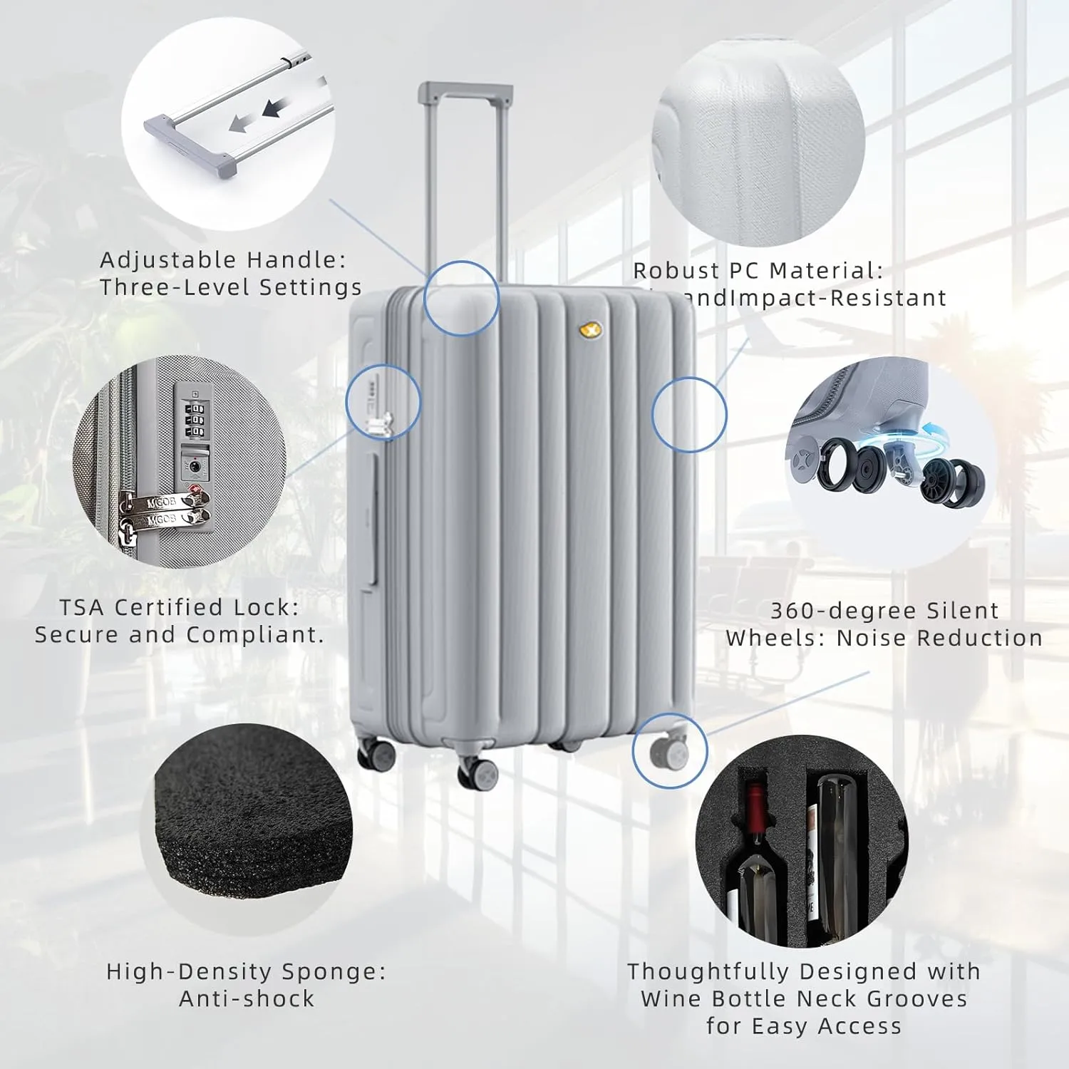 Wine Suitcase for Airplanes, 12 Bottle Capacity, Durable Wine Shipping Box, Wine Travel Case with TSA Lock, Versatile Wine Carrier with Removable Inserts and Silent Spinner Wheels(Sleek Silver)
