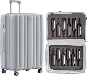 Wine Suitcase for Airplanes, 12 Bottle Capacity, Durable Wine Shipping Box, Wine Travel Case with TSA Lock, Versatile Wine Carrier with Removable Inserts and Silent Spinner Wheels(Sleek Silver)