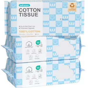 Winner Soft Face Towels, Upgraded Thicker 100% USA Cotton Dry Wipes, Unscented and Gentle on Sensitive Skin, Disposable Makeup Remover and Facial Towelettes (240 Count, Pack of 3)