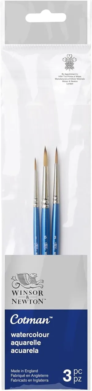 Winsor & Newton Cotman Watercolour Brush Pack, Short Handle, 3 pack, #1