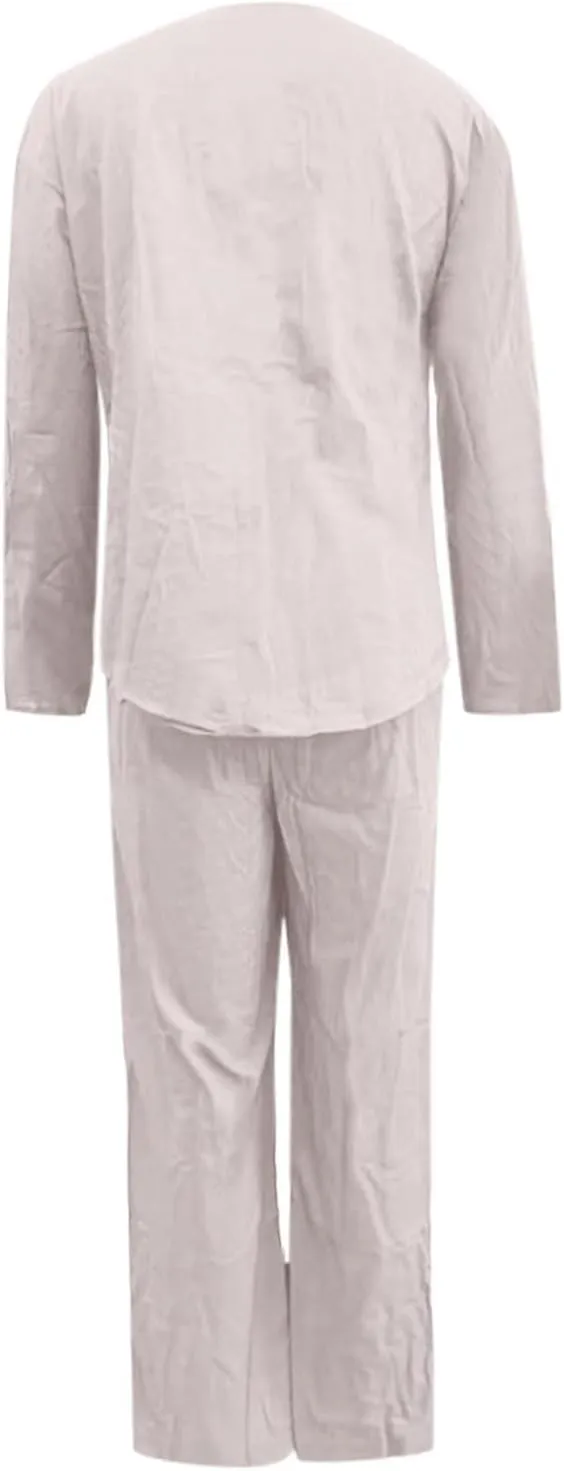 Women Linen Sets 2 Piece Outfits Cotton Linen 2 Piece Sets Comfy Loungewear Wide Leg Long Pants with Pockets