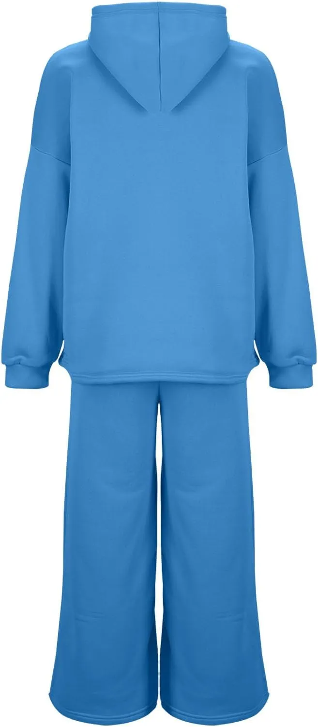 Women Oversized Sweatsuit Two Piece Outfits Plus Size Hooded Sweatshirt Wide Leg Pants Suit Casual Loungewear Sets
