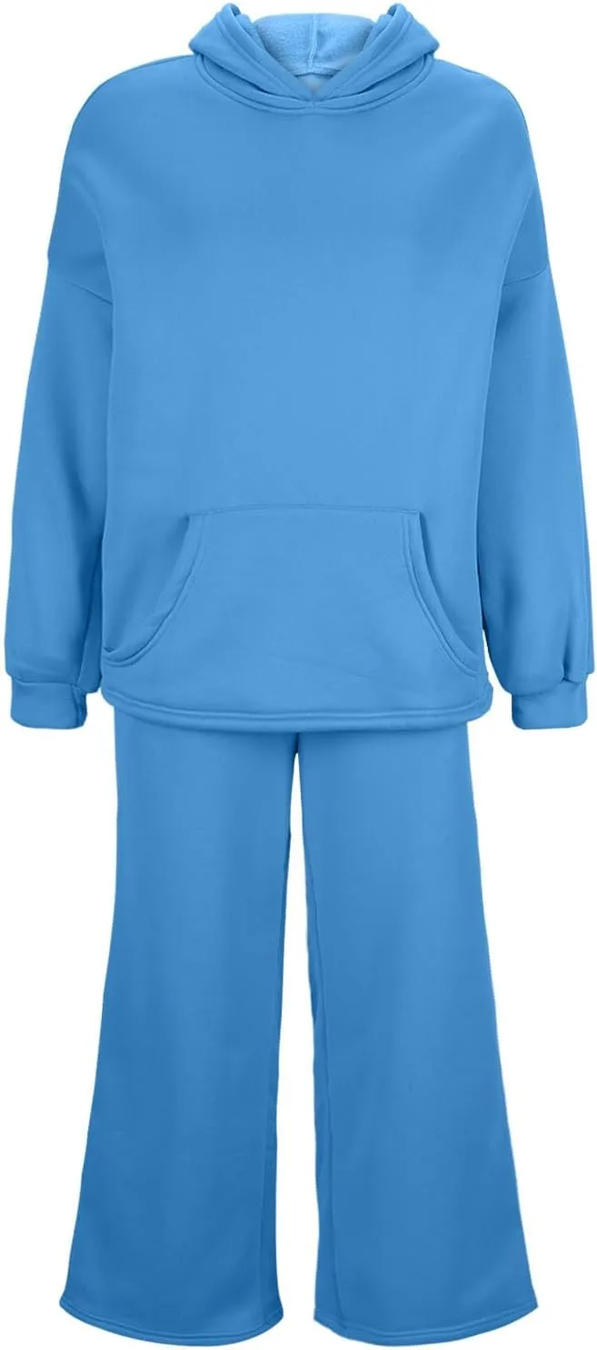 Women Oversized Sweatsuit Two Piece Outfits Plus Size Hooded Sweatshirt Wide Leg Pants Suit Casual Loungewear Sets