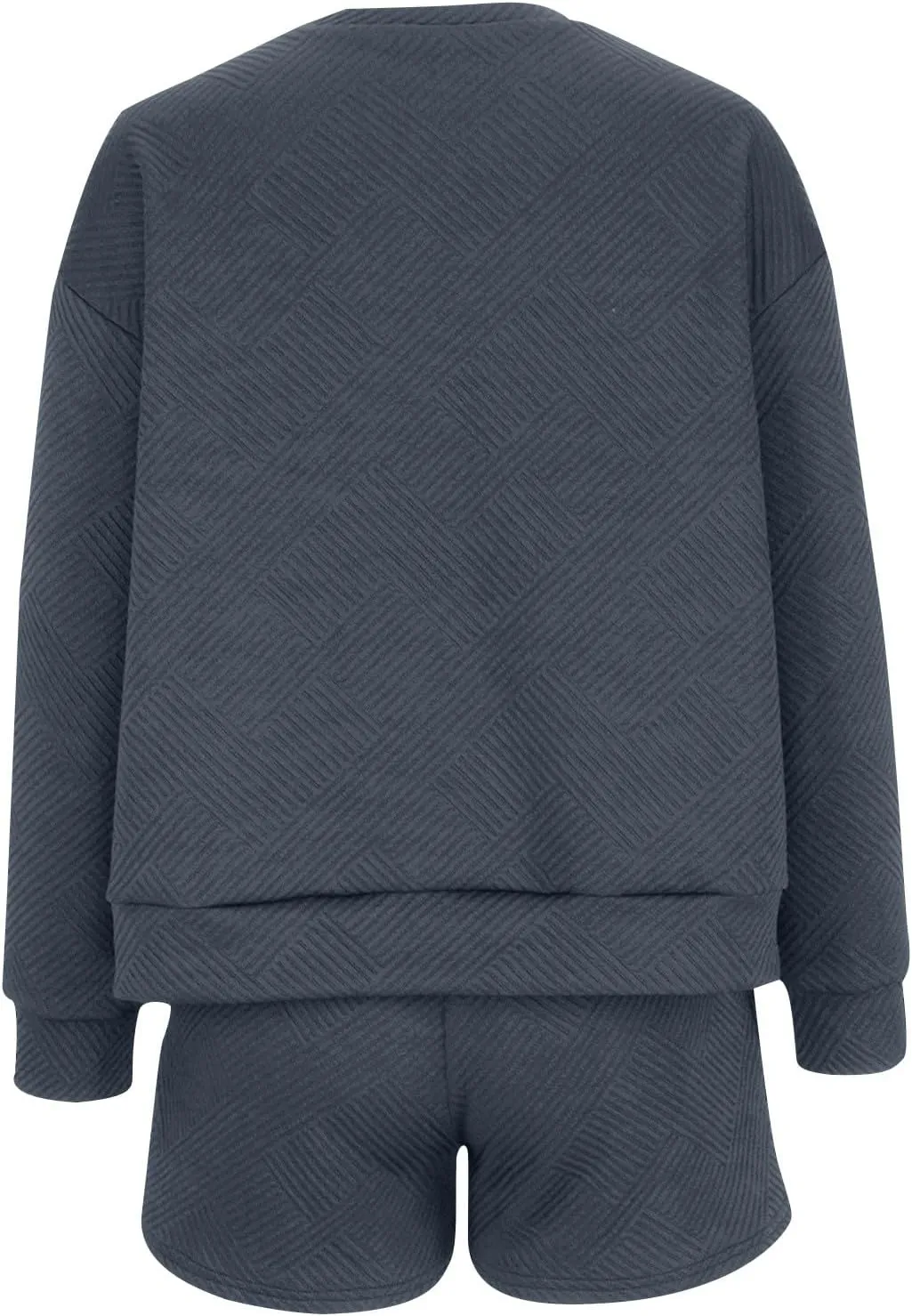 Women Two-Piece Comfy Set Sweatsuit Solid Textured Casual Loose Long Sleeve Sweatshirts Matching Short Sets
