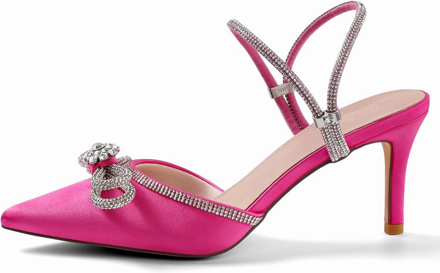 Women's Rhinestone Bow Heels Adjustable Strap Pointed Toe High Heels Pumps,Sparkly Satin Stilettos,Wedding Bridal Dress Heeled Sandals.