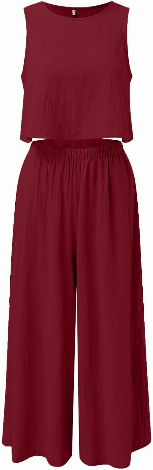 Women's Summer 2 Piece Outfits 2025 Summer Casual Loose Top Wide Leg Pants Matching Tracksuit Sweatsuit Sets