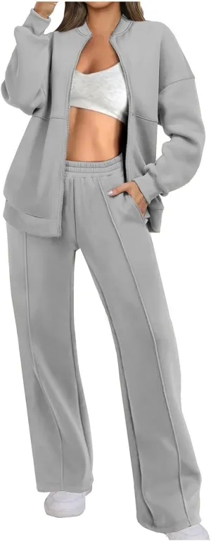 Womens 2 Piece Outfits Sets Oversized Zip Up Sweatshirt Jacket Sweatpant Matching Sweat Sets Fall Sweatsuit