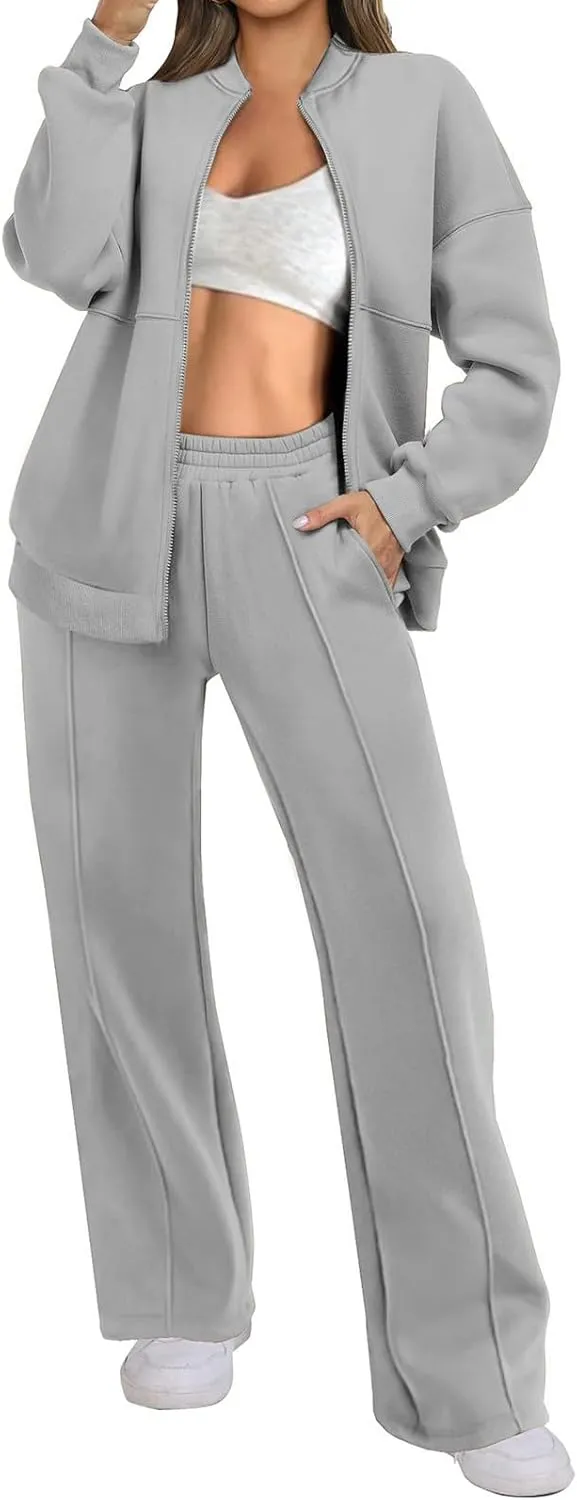 Womens 2 Piece Outfits Sets Oversized Zip Up Sweatshirt Jacket Sweatpant Matching Sweat Sets Fall Sweatsuit