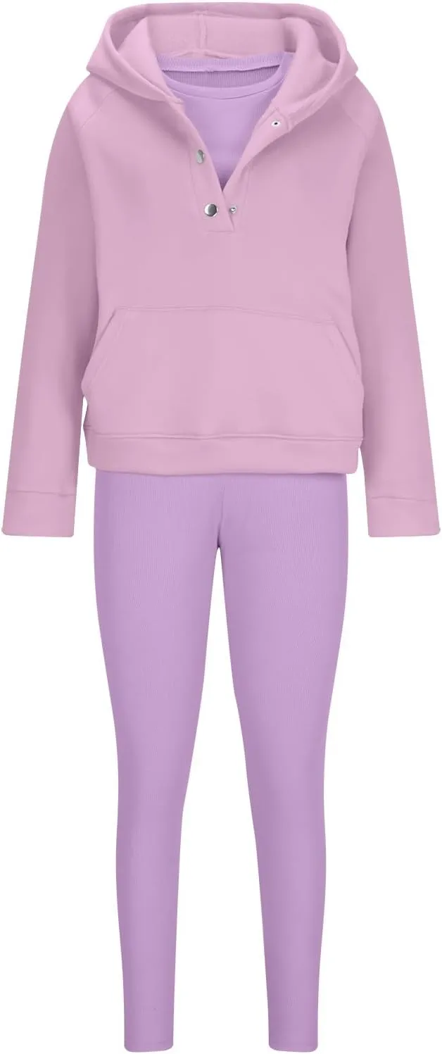 Womens 3 Piece Athletic Suit Sweat Suit Hooded Sweatshirt And Leggings Casual Comfortable Sweatsuit Active Wear Sets