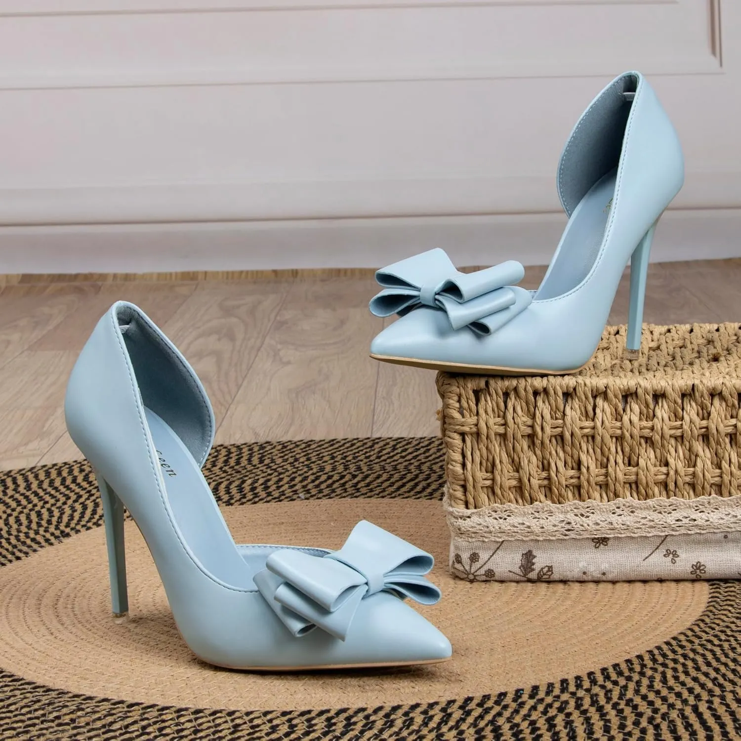 Womens Closed Toe Stiletto Pumps with Bow Slip On Pointed Toe D'Orsay High Heels for Women Comfortable Wedding Party Evening Dress Stiletto Shoes 4.13"