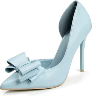 Womens Closed Toe Stiletto Pumps with Bow Slip On Pointed Toe D'Orsay High Heels for Women Comfortable Wedding Party Evening Dress Stiletto Shoes 4.13"