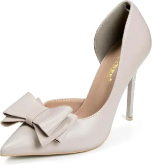 Womens Closed Toe Stiletto Pumps with Bow Slip On Pointed Toe D'Orsay High Heels for Women Comfortable Wedding Party Evening Dress Stiletto Shoes 4.13"