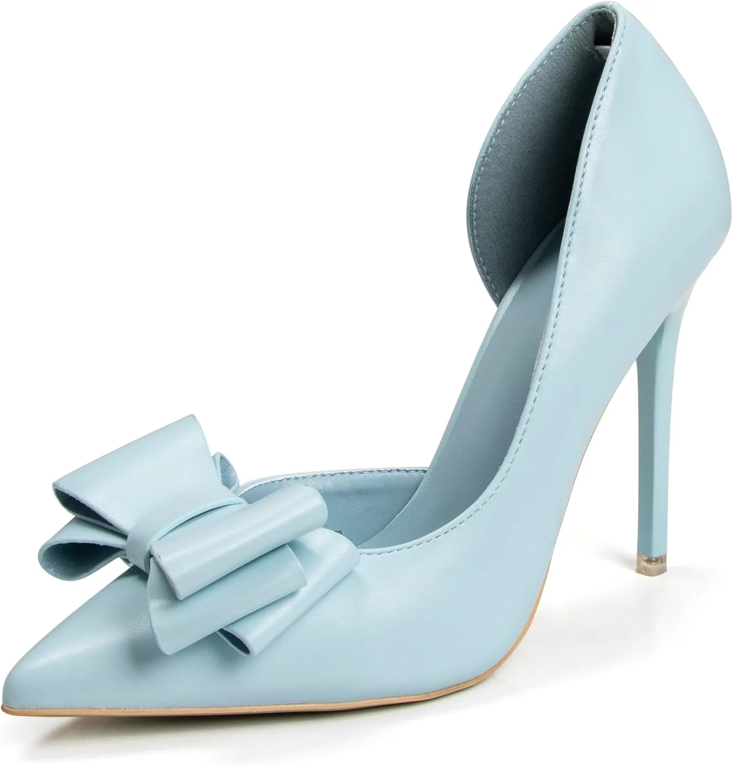 Womens Closed Toe Stiletto Pumps with Bow Slip On Pointed Toe D'Orsay High Heels for Women Comfortable Wedding Party Evening Dress Stiletto Shoes 4.13"