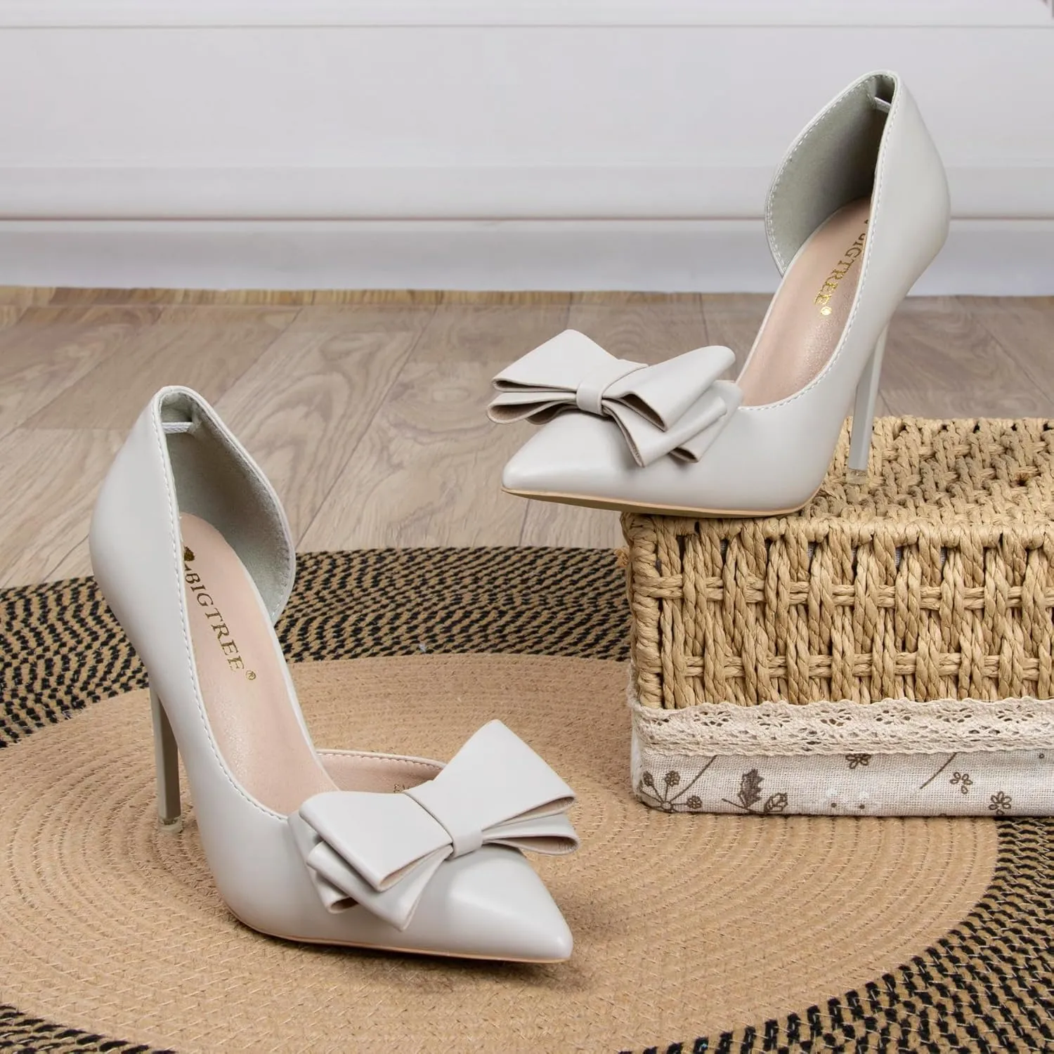 Womens Closed Toe Stiletto Pumps with Bow Slip On Pointed Toe D'Orsay High Heels for Women Comfortable Wedding Party Evening Dress Stiletto Shoes 4.13"