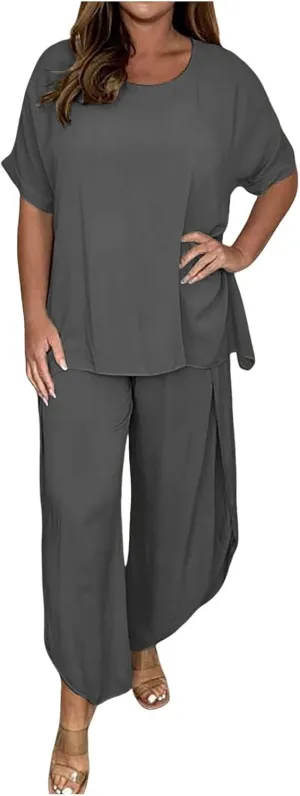 Womens Cotton Linen Lounge Sets 2025 Summer Casual Loose Top Wide Leg Pants Matching Tracksuit Sweatsuit Sets