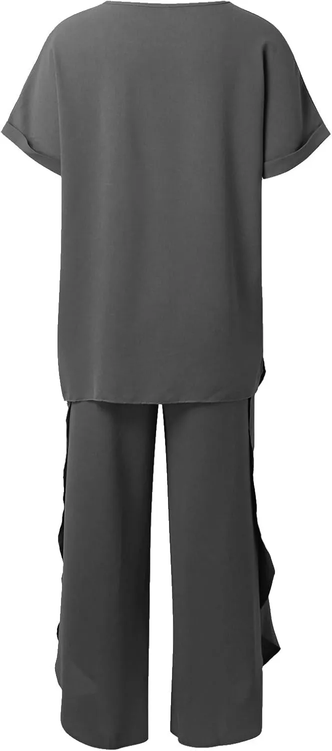 Womens Cotton Linen Lounge Sets 2025 Summer Casual Loose Top Wide Leg Pants Matching Tracksuit Sweatsuit Sets