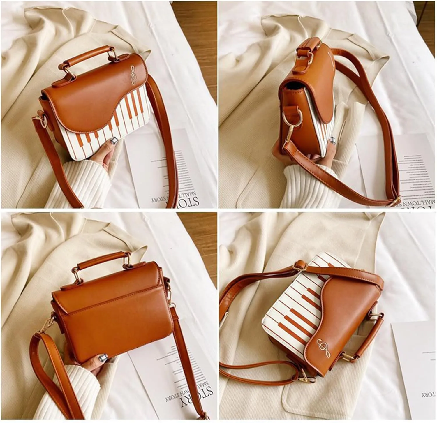Women’s Piano Guitar Shape Crossbody Purse Music Guitar PU Leather Shoulder Tote Bag Purse