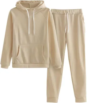 Womens Solid Tracksuit 2 Piece Outfits Casual Hoodie Baggy Sweatpants Sweatshirt and Pant Sets Fall Fashion
