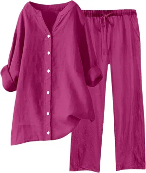 Women's Summer 2 Piece Outfits Short Sleeve Summer Tops Wide Leg Pants Casual Matching Tracksuits Travel Outfits
