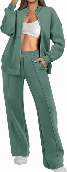Womens 2 Piece Outfits Sets Oversized Zip Up Sweatshirt Jacket Sweatpant Matching Sweat Sets Fall Sweatsuit