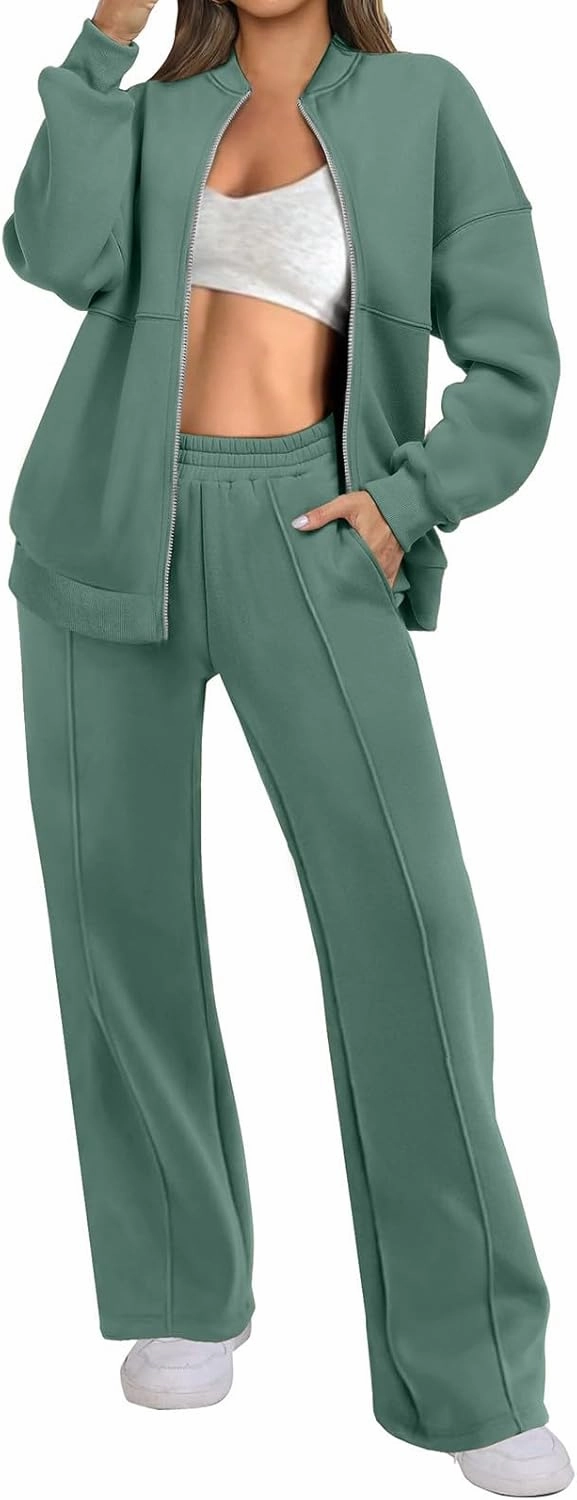 Womens 2 Piece Outfits Sets Oversized Zip Up Sweatshirt Jacket Sweatpant Matching Sweat Sets Fall Sweatsuit