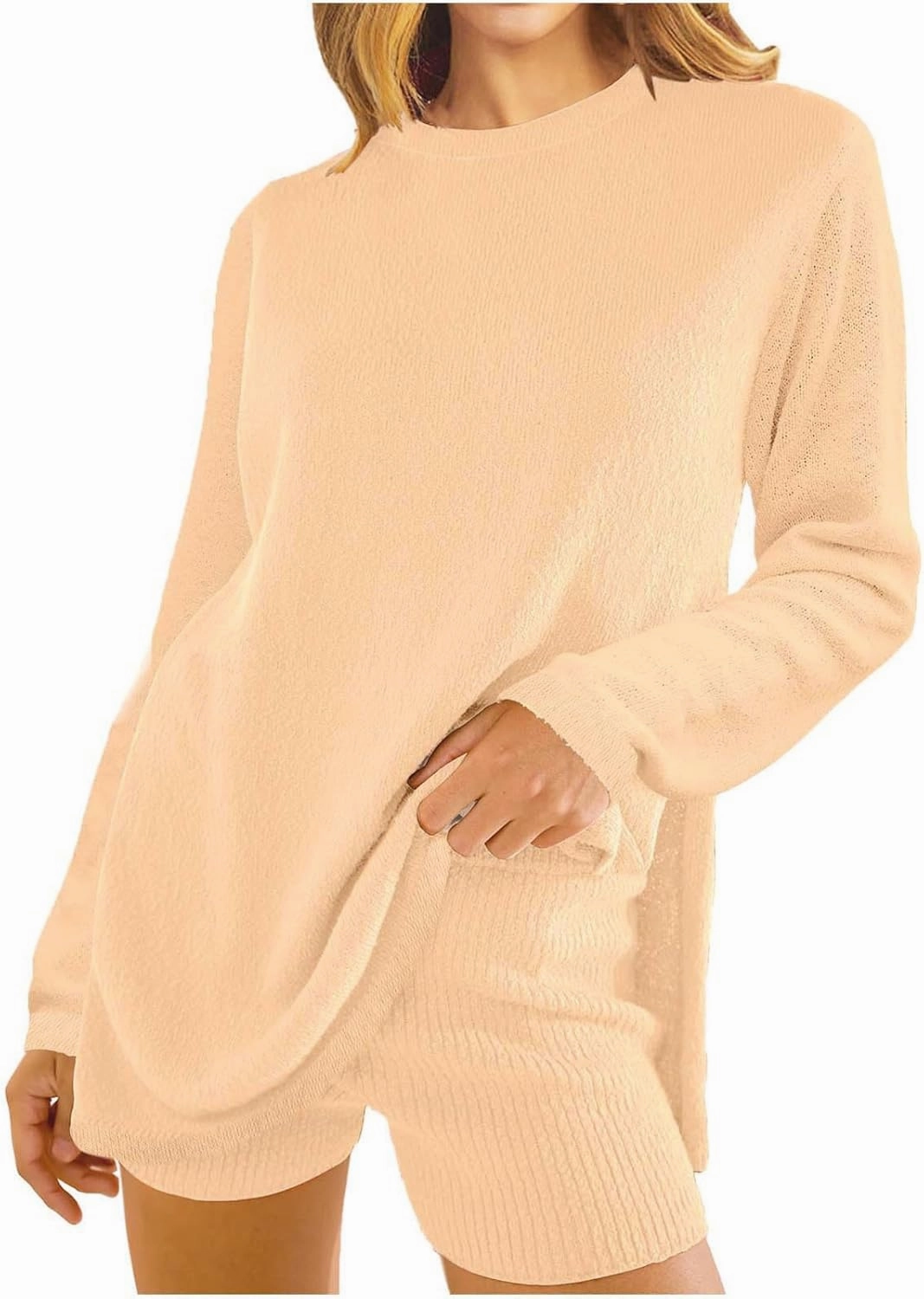 Womens 2 Piece Sweater Sets Long Sleeve Sweater Matching Short Pants Suit Plus Size Workout Sets Loungewear