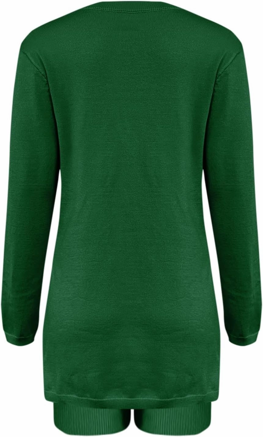 Womens 2 Piece Sweater Sets Long Sleeve Sweater Matching Short Pants Suit Plus Size Workout Sets Loungewear