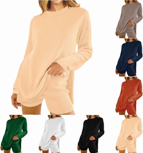 Womens 2 Piece Sweater Sets Long Sleeve Sweater Matching Short Pants Suit Plus Size Workout Sets Loungewear