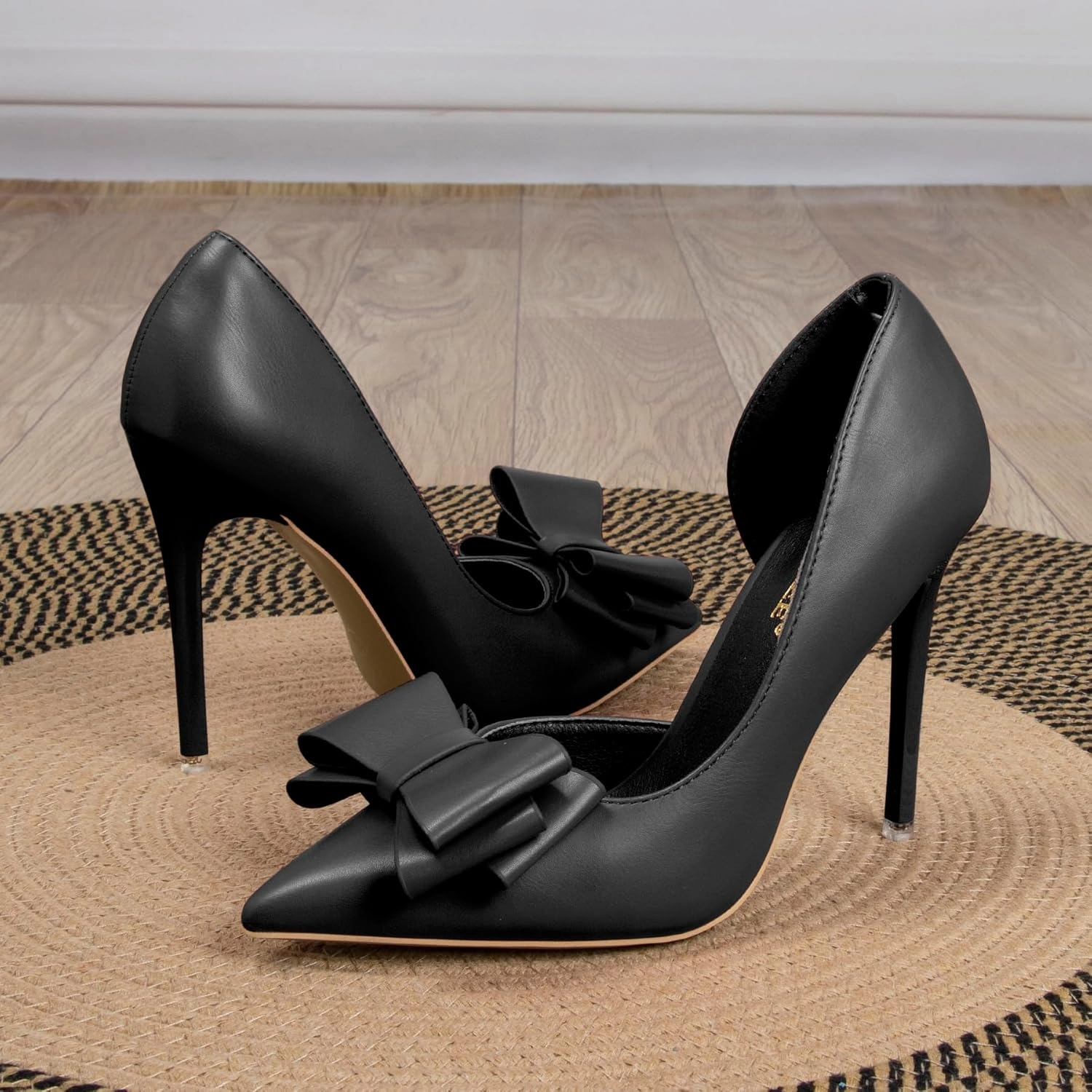 Womens Closed Toe Stiletto Pumps with Bow Slip On Pointed Toe D'Orsay High Heels for Women Comfortable Wedding Party Evening Dress Stiletto Shoes 4.13"