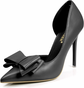 Womens Closed Toe Stiletto Pumps with Bow Slip On Pointed Toe D'Orsay High Heels for Women Comfortable Wedding Party Evening Dress Stiletto Shoes 4.13"