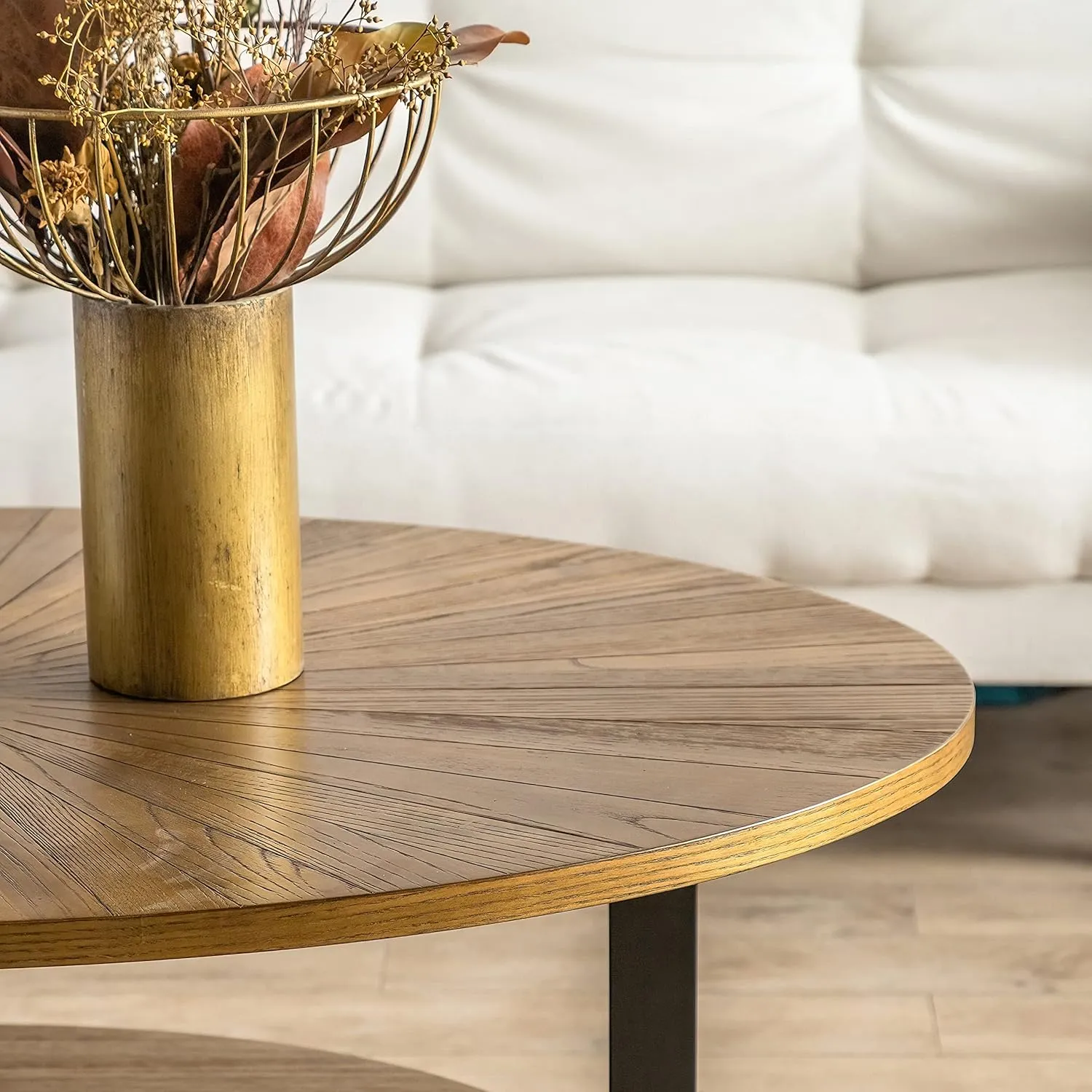 Wood Oval Coffee Table for Living Room, 2 Tier Circle Rustic Coffee Table with Storage Shelf ＆ Metal Legs for Apartment, Easy Assembly (Espresso,47" Dx30 Wx18 H)